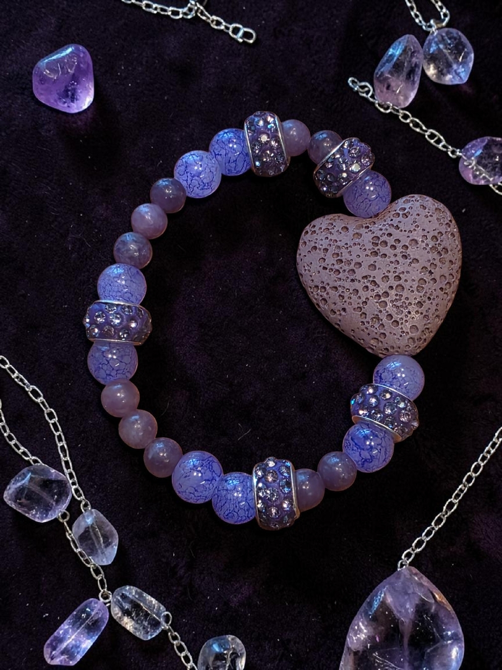 Styleandstone Purple Jadeite Dragon Vein Agate Lava Heart Bracelet